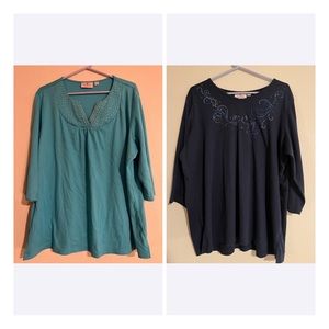 Quacker Factory Lot of 2 shirts 2X blue sequined